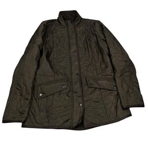 Barbour Quilted Jacket Women US 12 Green Full Zip Snap Button Fleece Lined